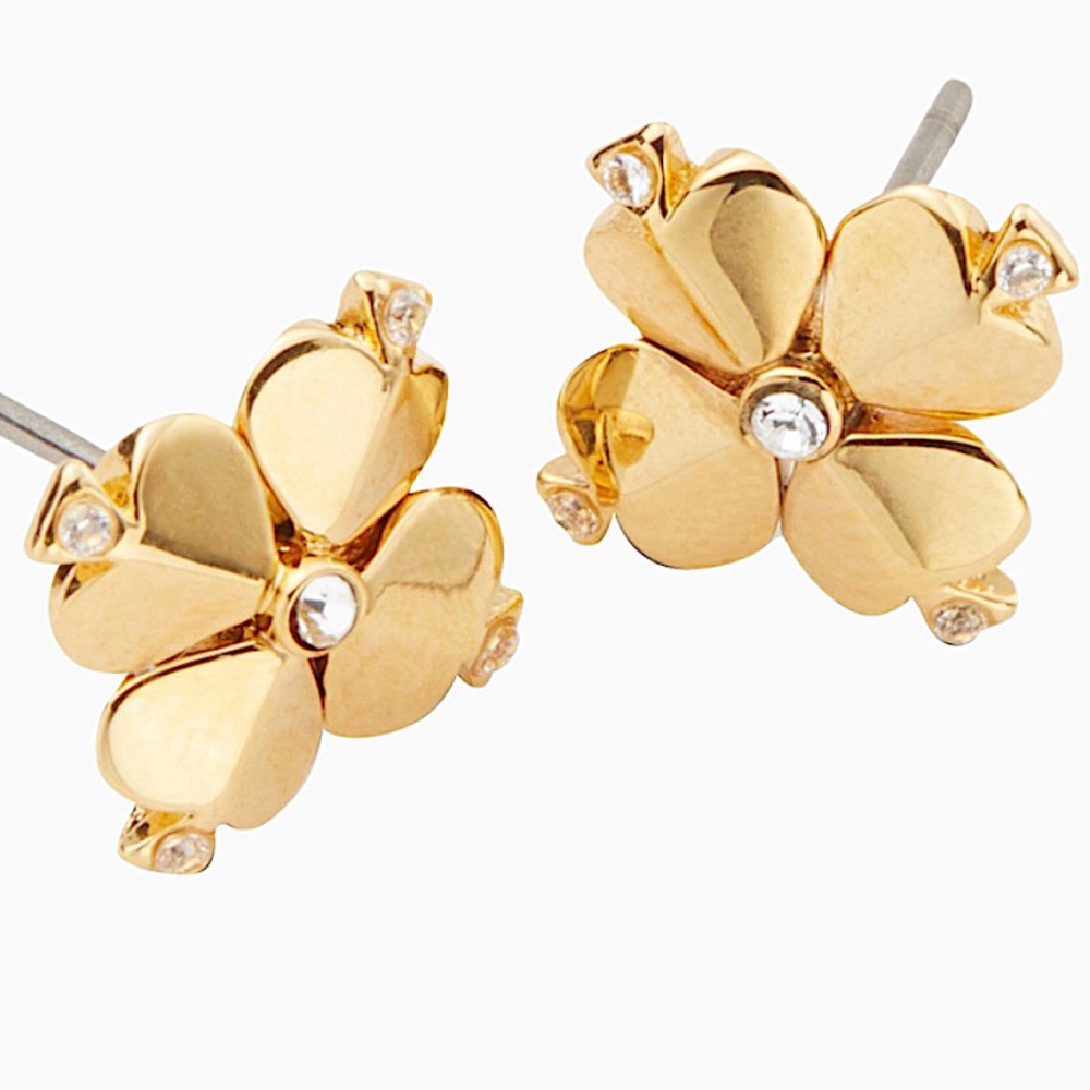 kate spade Dainty Floral 14K Gold Clear Cubic Zirconia Accented Stud Earrings - Picture 6 of 6
